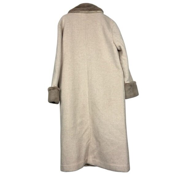 Reformation Wool Alpaca Houndstooth Faux Fur Trimmed Double Breasted Coat - Picture 3 of 6